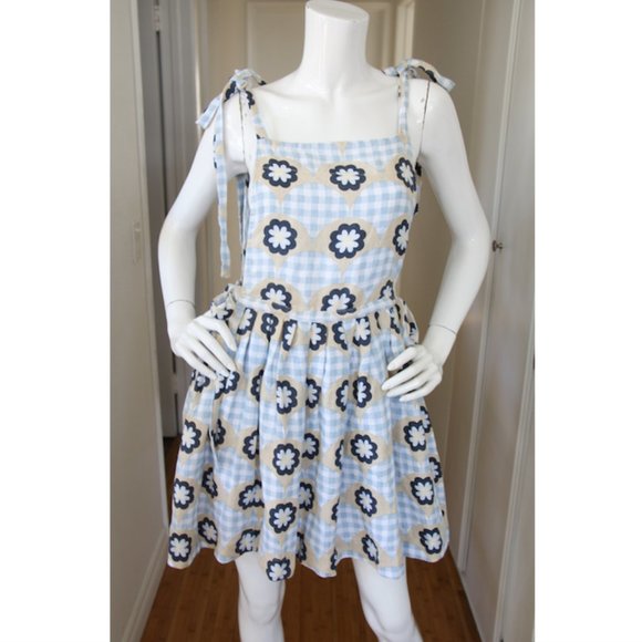 Innika Choo Dresses & Skirts - Innika Choo Floral-Gingham Linen Smock Dress O/S